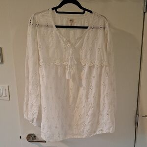 Style & Co. White Eyelet/Broderie Anglais Boho Relaxed Fit Top (Size 3XL)